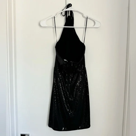 Reformation Small Sidney Black Sequin Halter Mini Dress - Picture 9 of 13